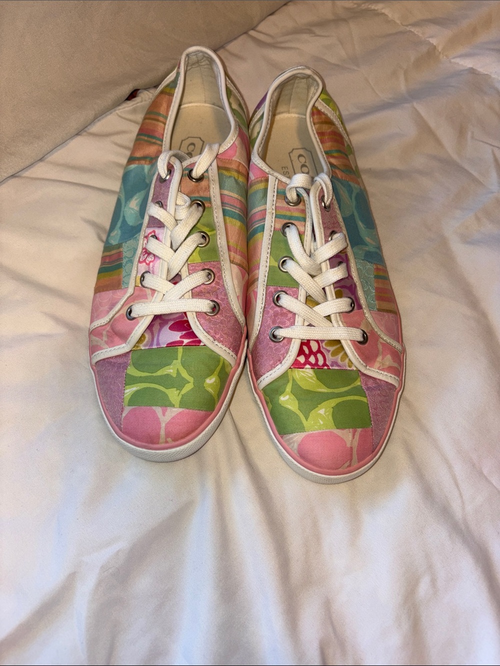 COACH: Colorful Patchwork Low-Top Sneakers - Pink & Green